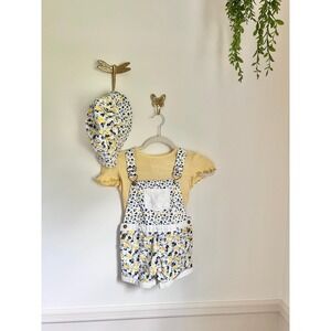 Vintage 1990's 3 Piece Floral Overall Shorts and Bucket Hat Set